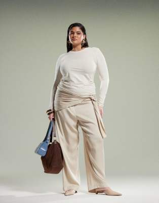 ASOS DESIGN Curve - Pantaloni affusolati color pietra con dettaglio a portafoglio