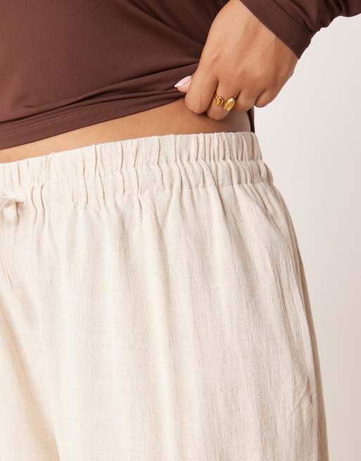 ASOS DESIGN Curve - Pantaloni affusolati effetto lino color pietra, 3 di 5