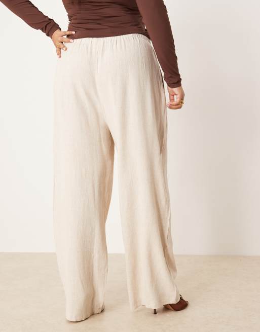 ASOS DESIGN Curve - Pantaloni affusolati effetto lino color pietra, 4 di 5