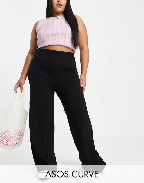 ASOS DESIGN Curve - Pantaloni basic in jersey con fondo ampio neri - view 1