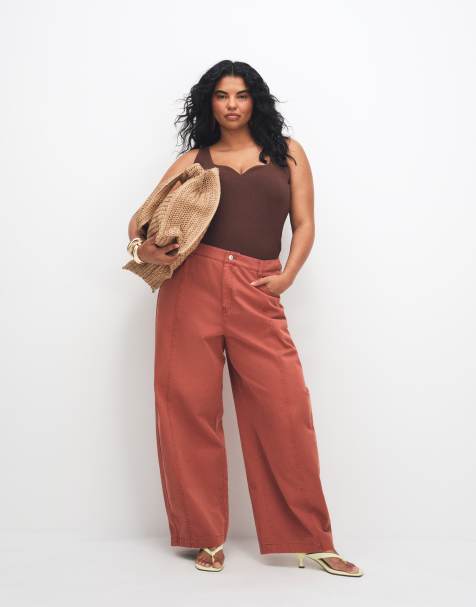 ASOS DESIGN Curve - Pantaloni bombati color ruggine effetto slavato - view 1