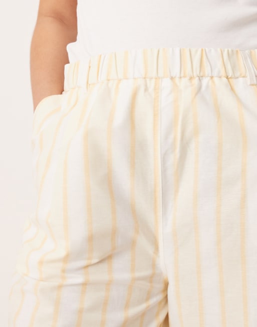 ASOS DESIGN Curve - Pantaloni bombati effetto lino a righe gialle, 3 di 5