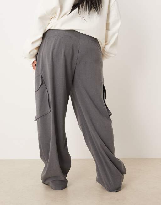 ASOS DESIGN Curve - Pantaloni bombati sartoriali multitasche grigio antracite , 4 di 5