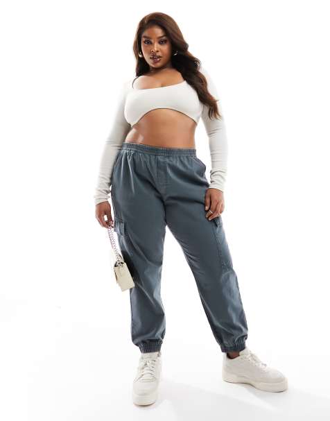 ASOS DESIGN Curve - Pantaloni cargo blu petrolio slavato con fondo elasticizzato - view 1
