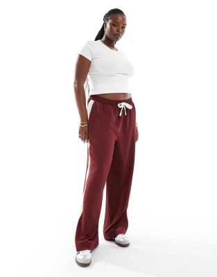 ASOS DESIGN Curve - Pantaloni color bordeaux con pannello a contrasto