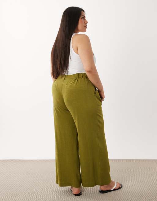 ASOS DESIGN Curve - Pantaloni comodi dritti verdi in misto lino, 5 di 5