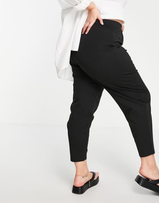 ASOS DESIGN Curve - Pantaloni con pinces in tessuto ponte neri, 2 di 4