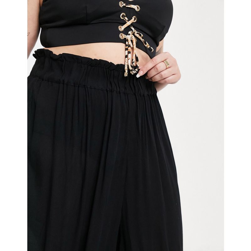 Costumi e Moda mare Donna DESIGN Curve - Pantaloni da mare neri a palazzo con fondo ampio in tessuto stropicciato