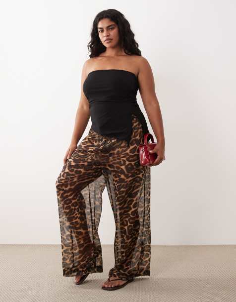ASOS DESIGN Curve - Pantaloni da spiaggia trasparenti con stampa animalier - view 1