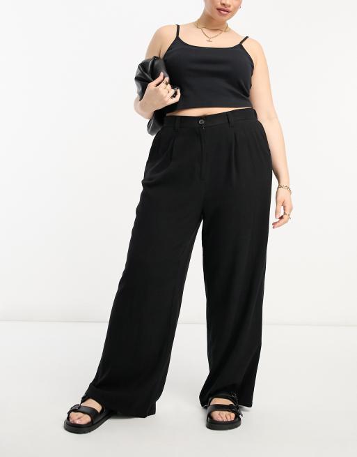 ASOS DESIGN Curve - Pantaloni dad neri misto lino, 4 di 4