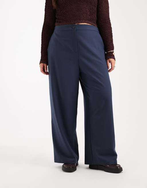 ASOS DESIGN Curve - Pantaloni dritti comodi sartoriali blu navy, 5 di 5