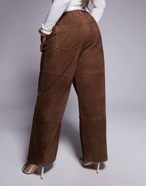 ASOS DESIGN Curve - Pantaloni dritti in camoscio color mocha a pannelli, 4 di 4