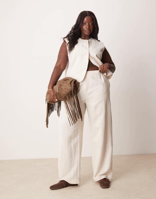 ASOS DESIGN Curve - Pantaloni dritti sartoriali color pietra