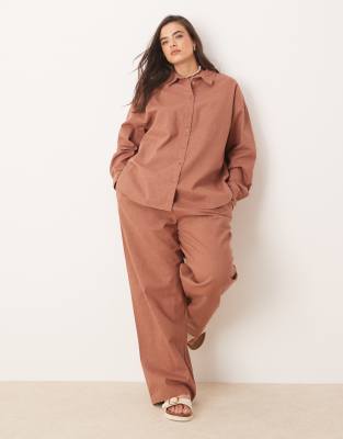 ASOS DESIGN Curve - Pantaloni effetto lino color mocha in coordinato - view 1