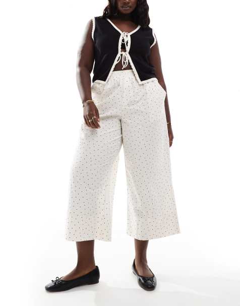 ASOS DESIGN Curve - Pantaloni in popeline bianchi a pois - view 1