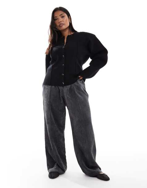 ASOS DESIGN Curve - Pantaloni in tessuto a coste grigi - view 1