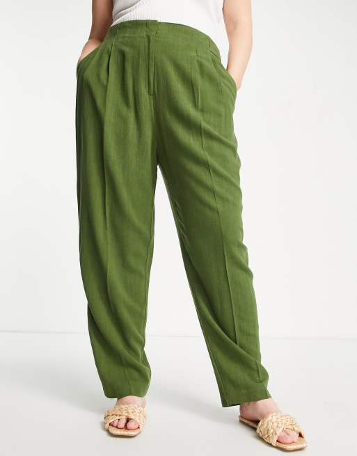 ASOS DESIGN Curve - Pantaloni mom affusolati kaki in morbido lino, 3 di 4