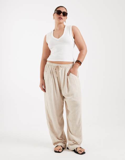 ASOS DESIGN Curve - Pantaloni multitasche in twill di lino colore naturale - view 1