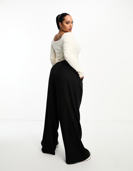 ASOS DESIGN Curve - Pantaloni neri a fondo ampio , 2 di 4