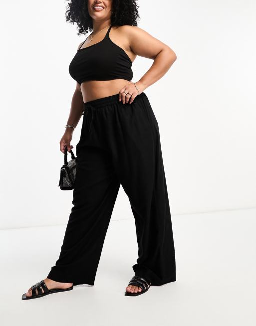 ASOS DESIGN Curve - Pantaloni neri in misto lino, 4 di 4
