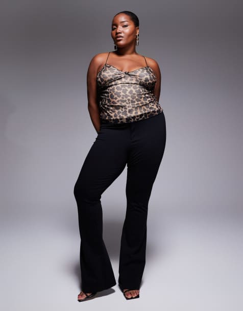 ASOS DESIGN Curve - Pantaloni premium in tessuto ponte a zampa neri con vita sartoriale - view 1