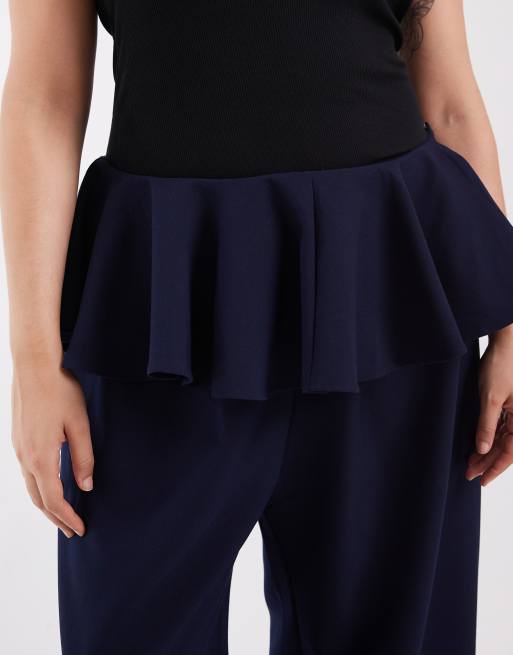 ASOS DESIGN Curve pantaloni sartoriali a vita bassa con sovragonna blu navy, 4 di 5