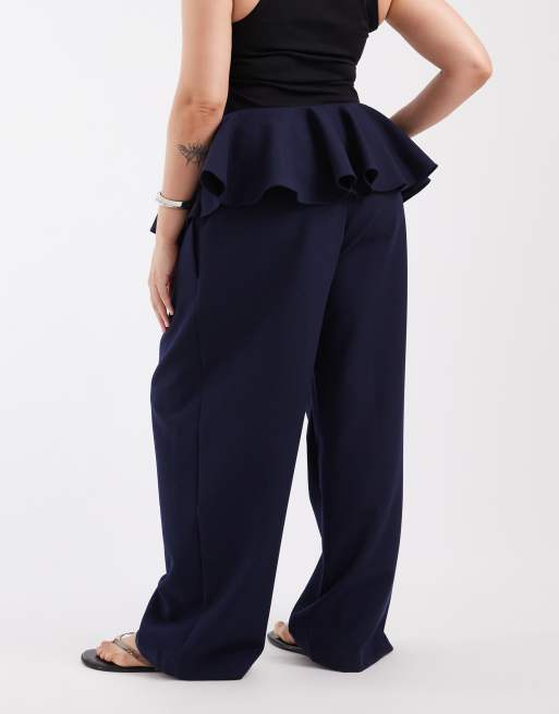 ASOS DESIGN Curve pantaloni sartoriali a vita bassa con sovragonna blu navy, 5 di 5