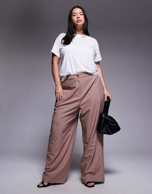 ASOS DESIGN Curve - Pantaloni sartoriali comodi dritti color tortora