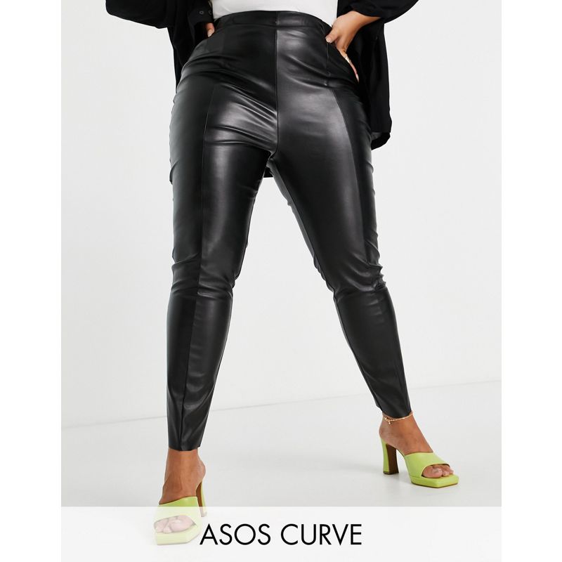 Donna Pantaloni e leggings DESIGN Curve - Pantaloni super skinny modellanti neri in pelle sintetica
