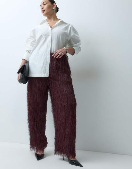 ASOS DESIGN Curve pantaloni wide leg morbidi color bordeaux, 1 di 5