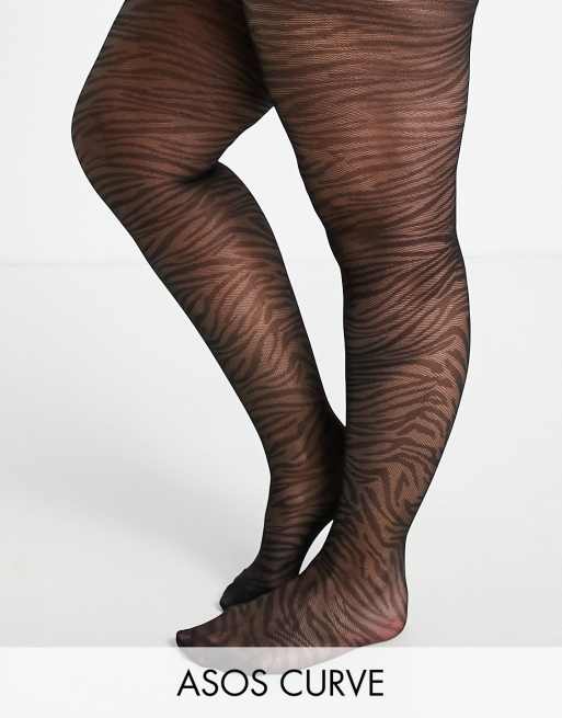ASOS DESIGN Curve - Panty van 30 denier in zwart met zebraprint