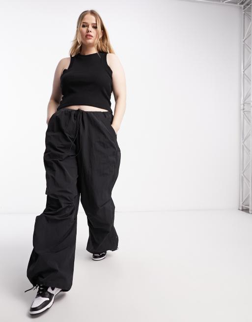 ASOS DESIGN Curve parachute cargo pants in black