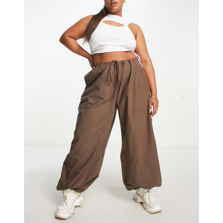 ASOS DESIGN Curve parachute cargo pants in brown | ASOS