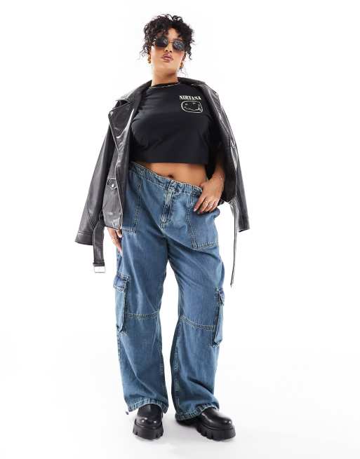 ASOS DESIGN Curve parachute pants in mid blue