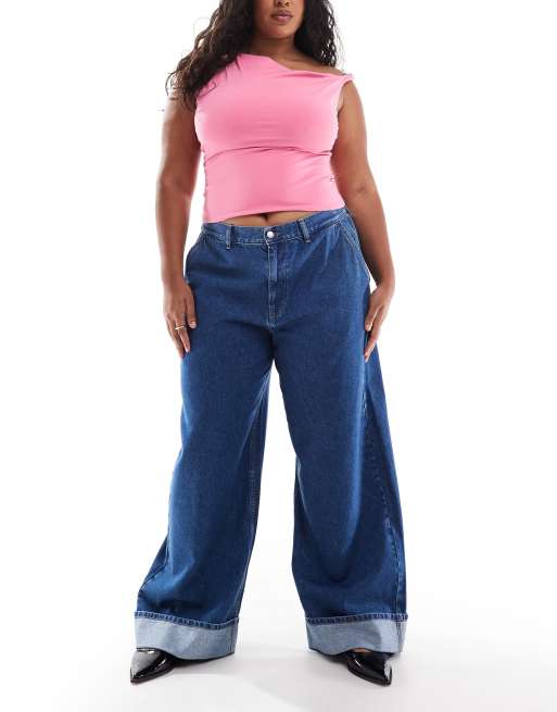 ASOS DESIGN Curve - Parallel - Jeans met omgeslagen boorden in helder middenblauw