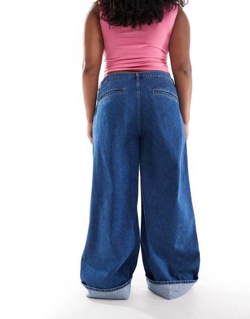 ASOS DESIGN Curve parallel jeans with turn-up hem in clean mid blue, 3 of 5