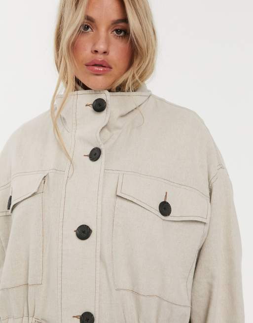 ASOS DESIGN Curve - Parka ampio in lino con quattro tasche, 4 di 4