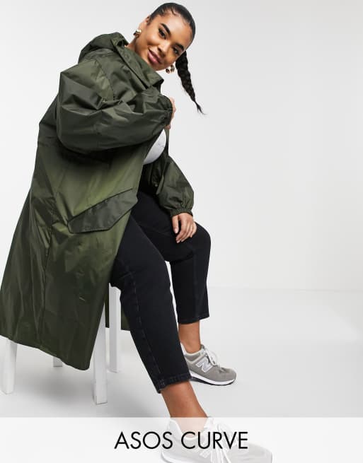 ASOS DESIGN Curve - Parka impermeabile color kaki