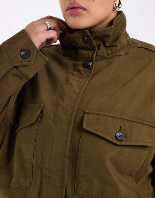 ASOS DESIGN Curve - Parka in cotone kaki con quattro tasche, 2 di 4