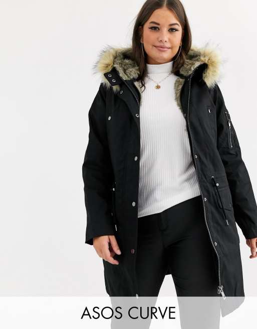 Asos parka with sale detachable faux fur liner