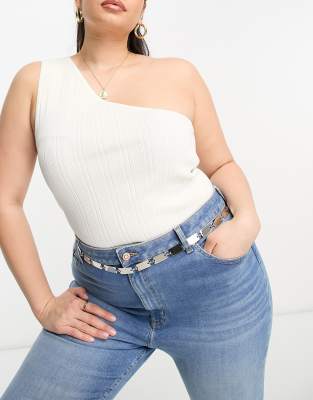 ASOS DESIGN Curve – Pasek-łańcuszek z prostokątnych ogniw w kolorze srebra
