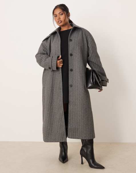ASOS DESIGN Curve – Płaszcz w jodełkę o wydłużonym fasonie - view 1