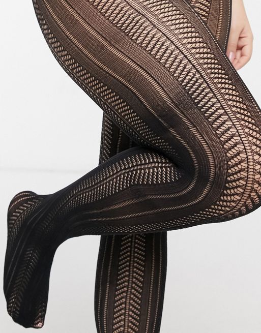 ASOS DESIGN lace tights with side cut out detail in black