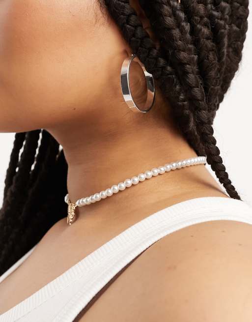 ASOS DESIGN choker necklace in graduating faux pearls