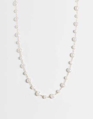 Asos Curve Asos Design Curve Pearl Detailed Necklace In Gold