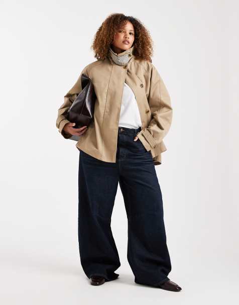 ASOS DESIGN Curve – Pelerynka oversize w neutralnym kolorze z podszewką w kratkę - view 1