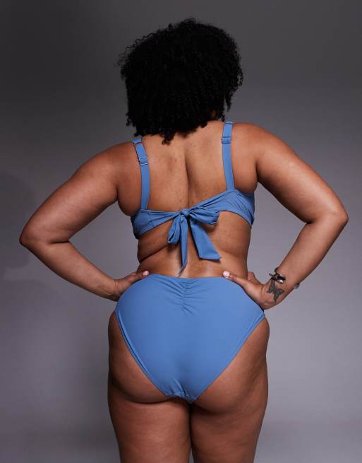 ASOS DESIGN Curve - Penelope - Bas de bikini plissé noué devant à taille haute - Bleu ardoise, 2 de 4