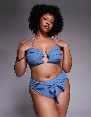 Asos Curve Asos Design Curve Penelope Pleat High Waist Bikini Bottom With Front Tie In Multi