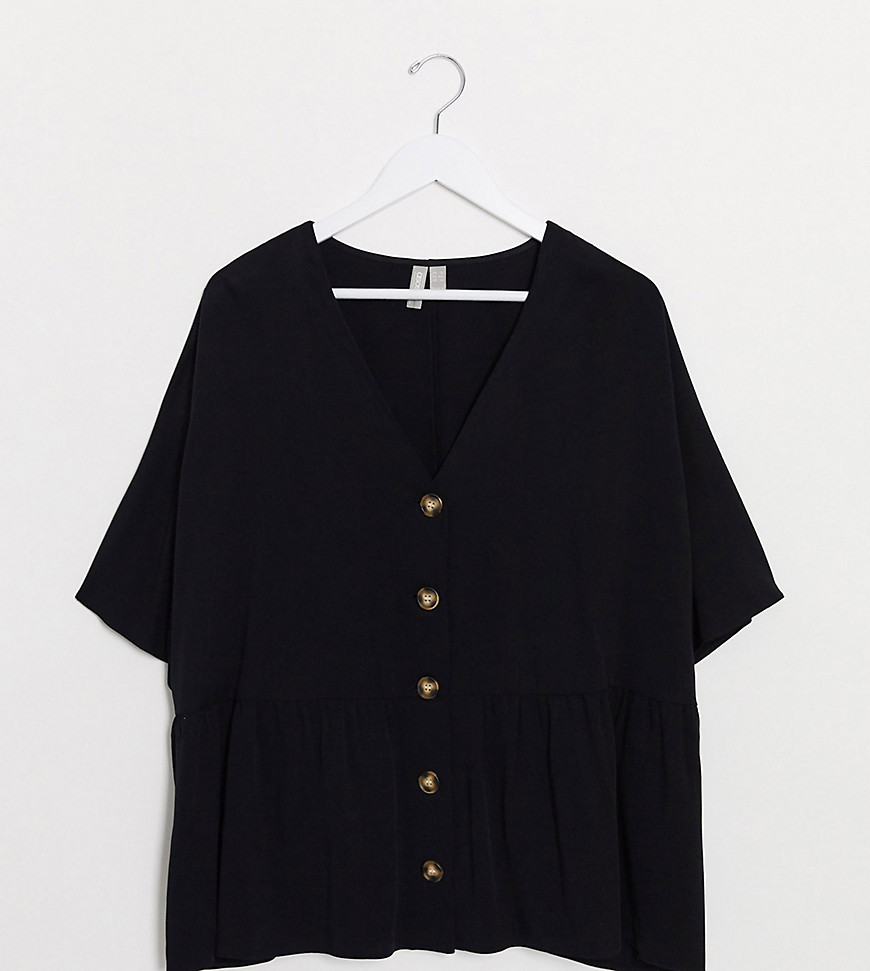 ASOS DESIGN Curve peplum top with contrast buttons in black