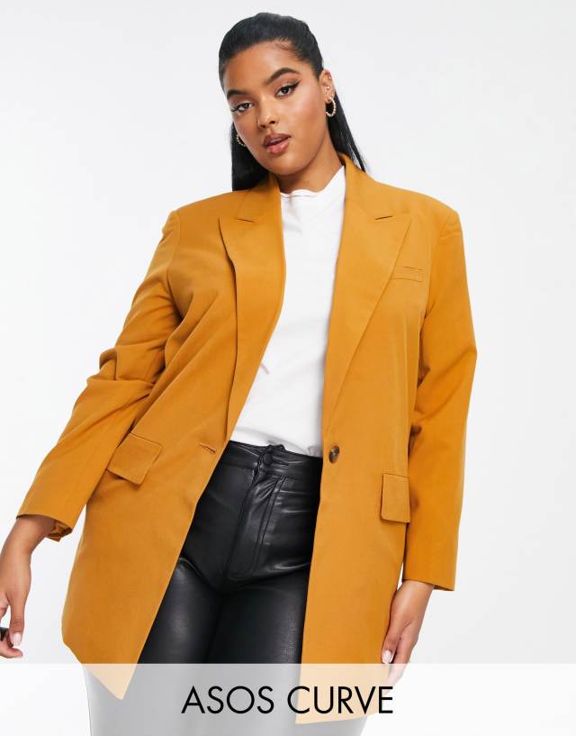 ASOS DESIGN Curve perfect blazer in honey brown